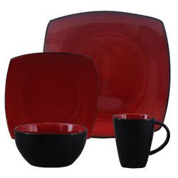 Gibson Elite Soho Lounge Square 16-Piece Dinnerware Set; Red