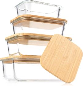 Fresh Guard 4 Pack Glass Food Storage Containers with Bamboo Lids, Glass Meal Prep Containers,Airtight Glass Bento Boxes with Bamboo Lids